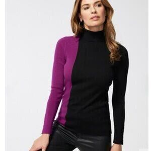 Chico's Ecovero Purple Black Colorblock Turtleneck Classic Long Sleeve Sweater